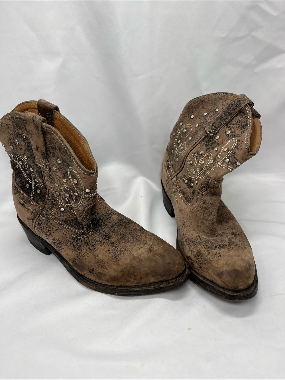 Miz Mooz Cozumel Western Leather Studded Distressed Booties
